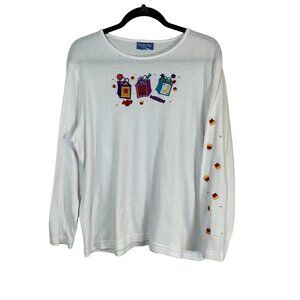 Retro Halloween Festive Top M White Embroidery Candy Classic Chic Holiday Artsy